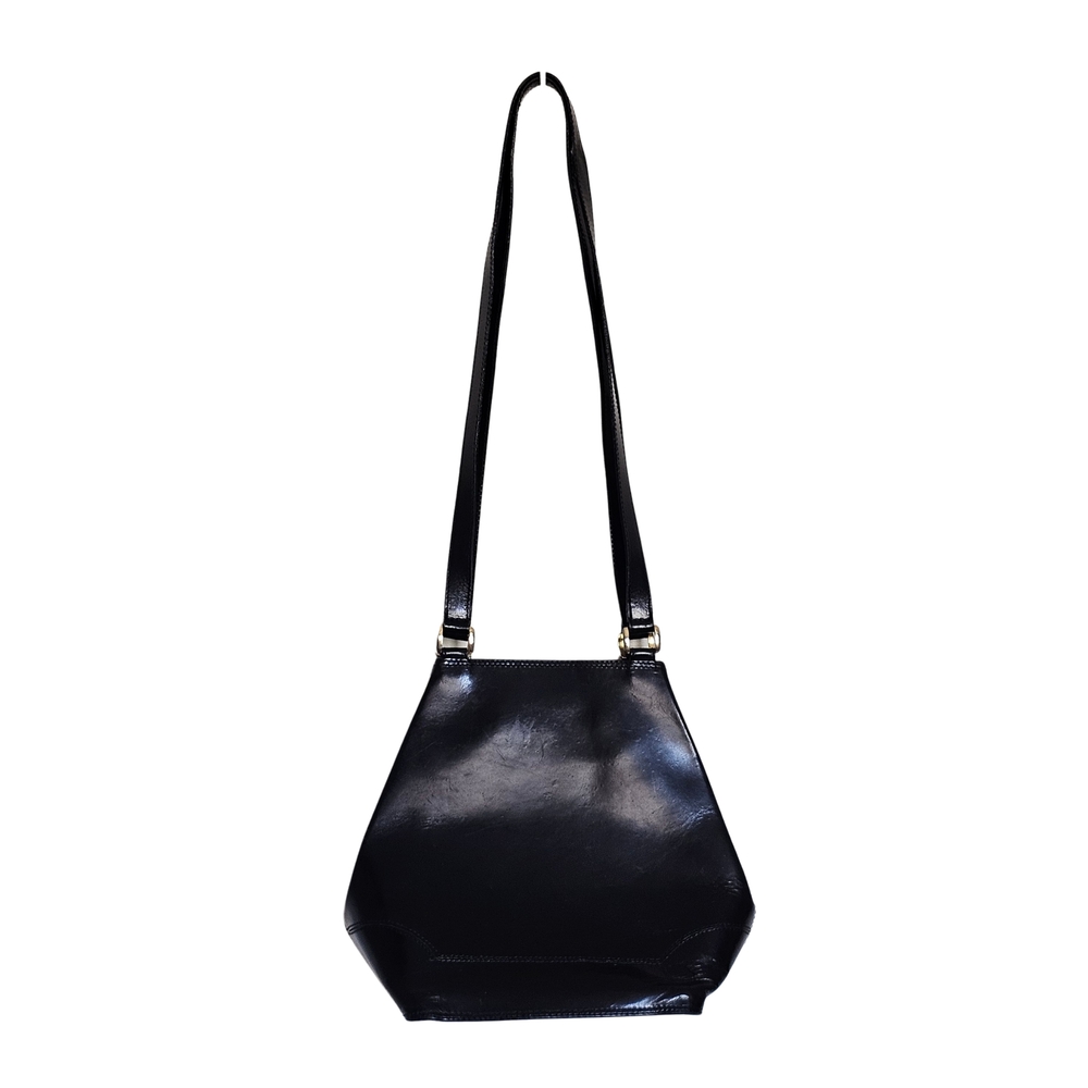 Vintage Nordstrom Black Leather Shoulder Bag | Minimalist Geometric Design